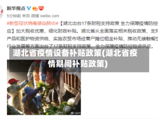 湖北省疫情设备补贴政策(湖北省疫情期间补贴政策)
