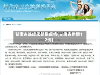 甘肃省连续无新增疫情(甘肃省新增12例)