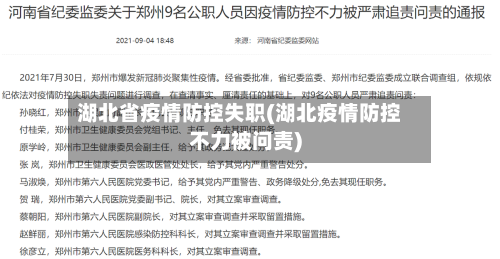 湖北省疫情防控失职(湖北疫情防控不力被问责)-第1张图片
